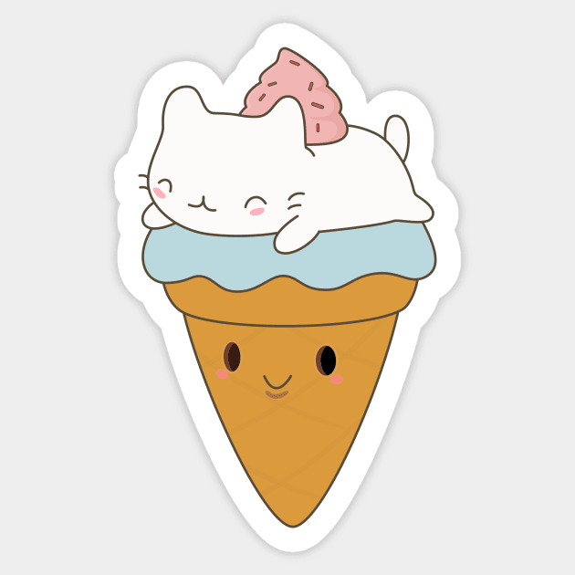 Kawaii Ice Cream Cone Cat T-Shirt Sticker by happinessinatee